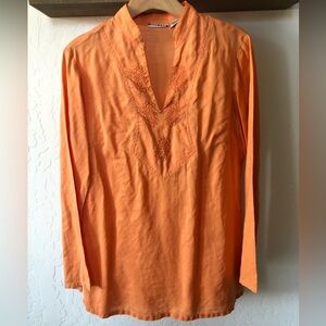 Toto N Ko|100% Linen coral long sleeve with embroidered detail, Lagenlook,boho•